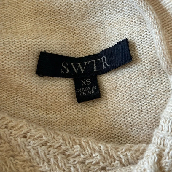 SWTR Bell Sleeve Cable Knit Cotton Cashmere‎ Blend Sweater Ecru Combo XS Neutral - Picture 5 of 7